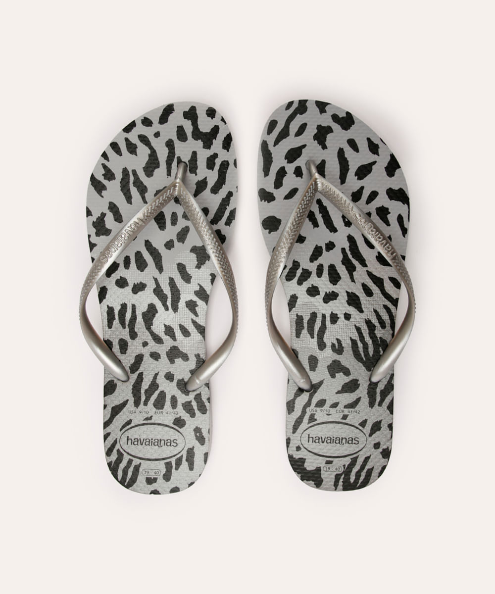 chinelo havaianas slim animal print cinza