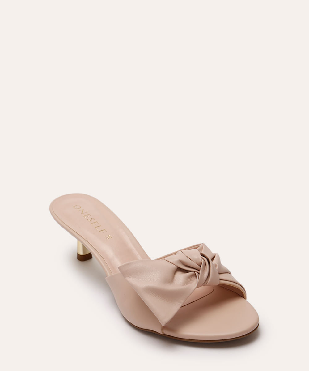 tamanco com laço salto cromado oneself rosa