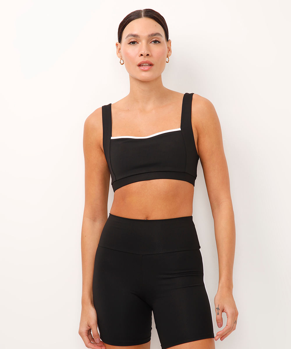 top decote coração bicolor esportivo preto