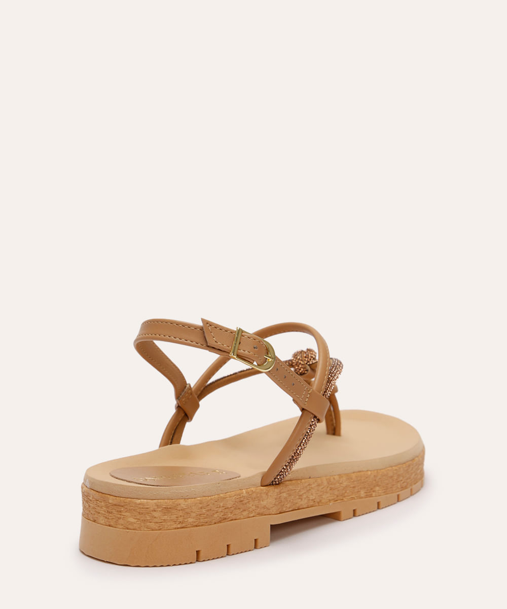 sandália flatform tira de strass oneself bege