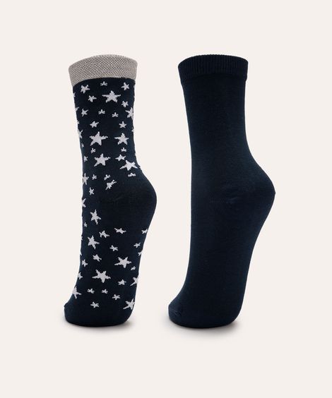 kit 2 pares de meias lua e estrelas azul marinho