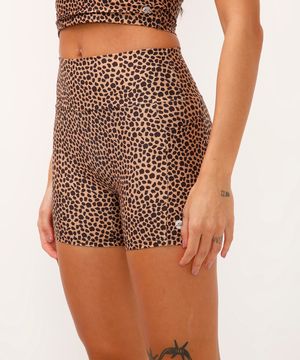 short cós largo com bolsos animal print esportivo ace marrom