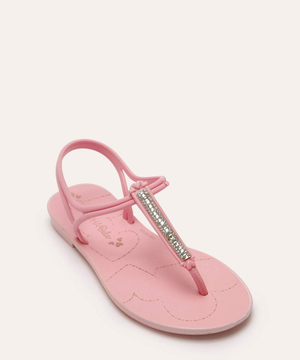 sandália infantil grendha bela com brilho rosa