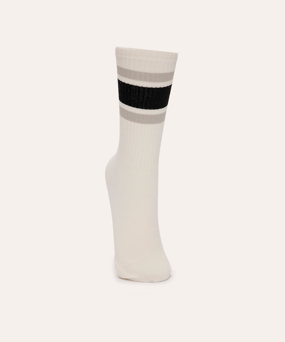 meia cano longo listrada off white