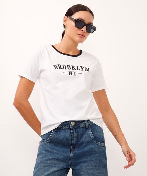 camiseta de algodão manga curta brooklyn off white