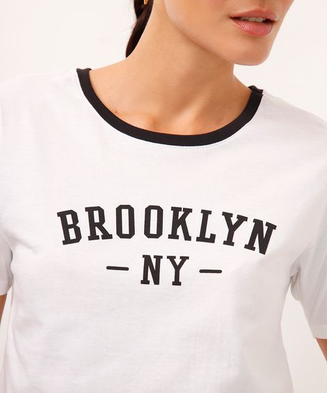camiseta de algodão manga curta brooklyn off white