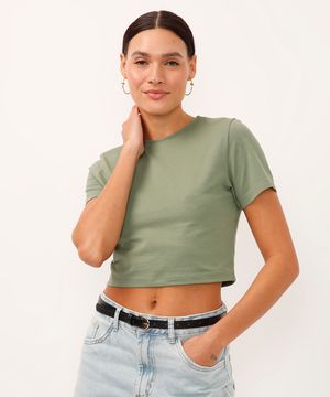 blusa básica baby look verde