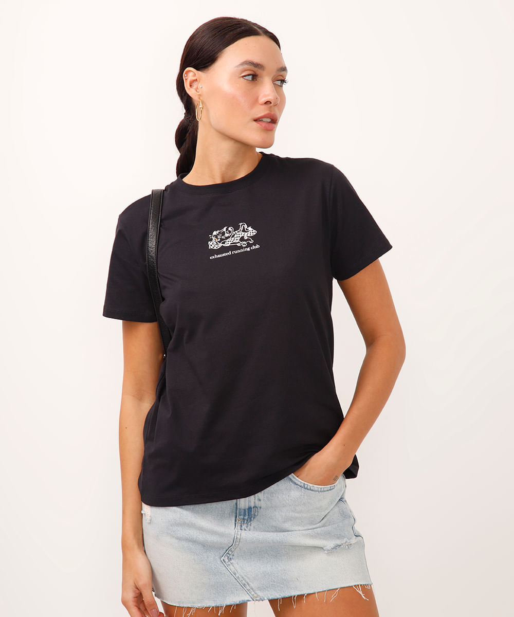 camiseta de algodão exhausted running club preta
