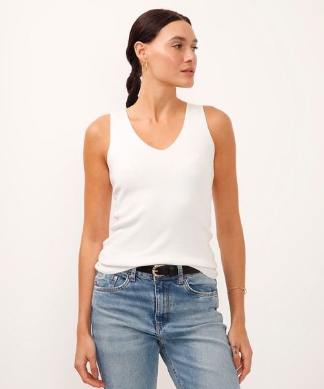 regata de tricot decote v off white