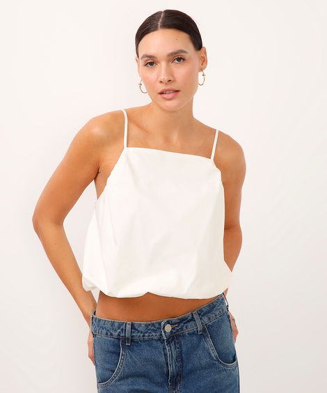 regata de algodão balonê decote quadrado off white