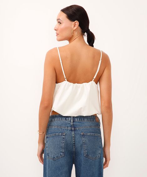 regata de algodão balonê decote quadrado off white