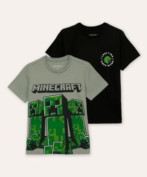 kit 2 camisetas de algodão infantis minecraft colorido