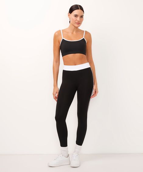 calça legging cós médio bicolor esportiva preta