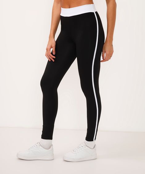 calça legging cós médio bicolor esportiva preta
