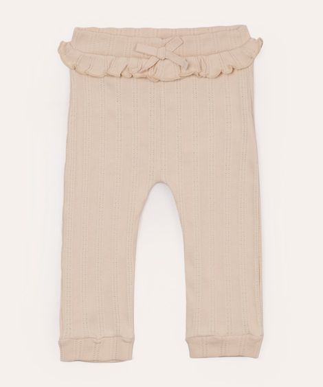 calça infantil texturizada cós com babado bege