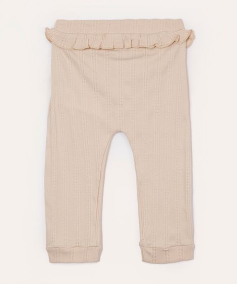 calça infantil texturizada cós com babado bege
