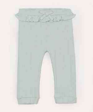 calça infantil texturizada cós com babado verde