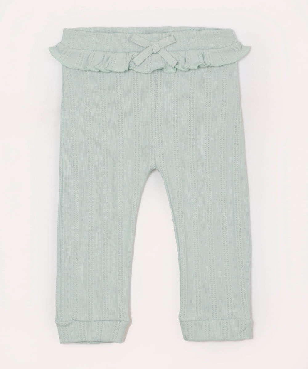 calça infantil texturizada cós com babado verde