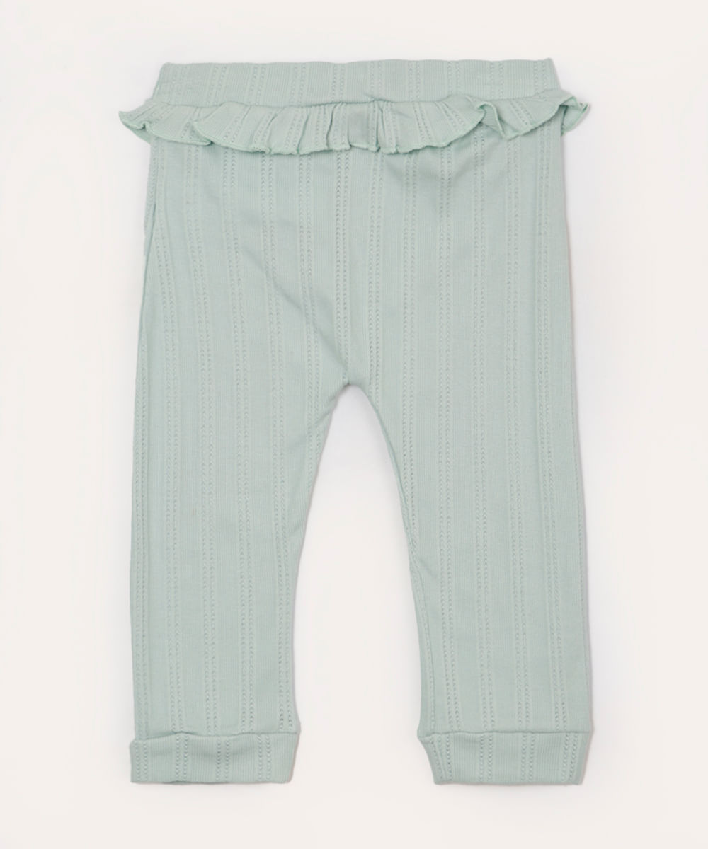calça infantil texturizada cós com babado verde