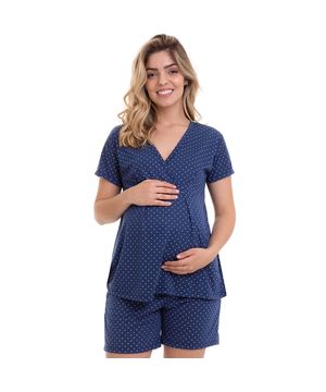 Pijama Curto Bermudoll Gestante Manga Curta Poá Luna Cuore