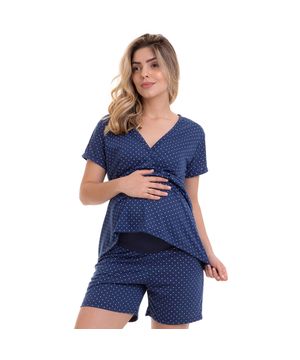 Pijama Curto Bermudoll Gestante Manga Curta Poá Luna Cuore