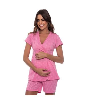 Pijama Curto Bermudoll Gestante Manga Curta Poá Luna Cuore