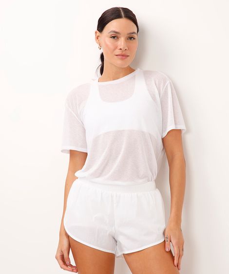 camiseta devorê manga curta esportiva off white