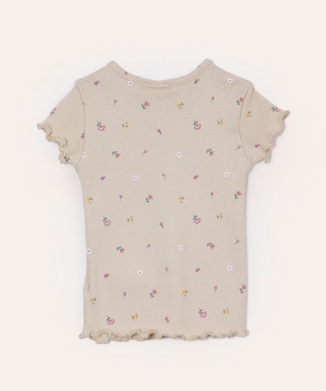 blusa infantil de algodão floral fru fru bege