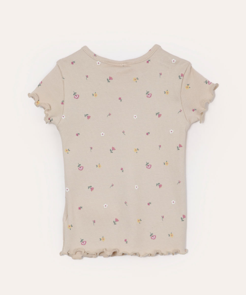 blusa infantil de algodão floral fru fru bege