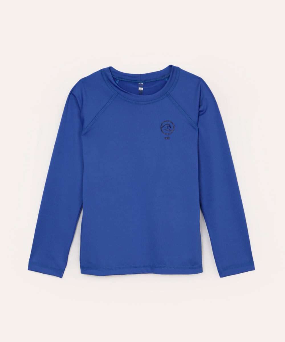 camiseta de praia infantil manga longa proteção uv azul