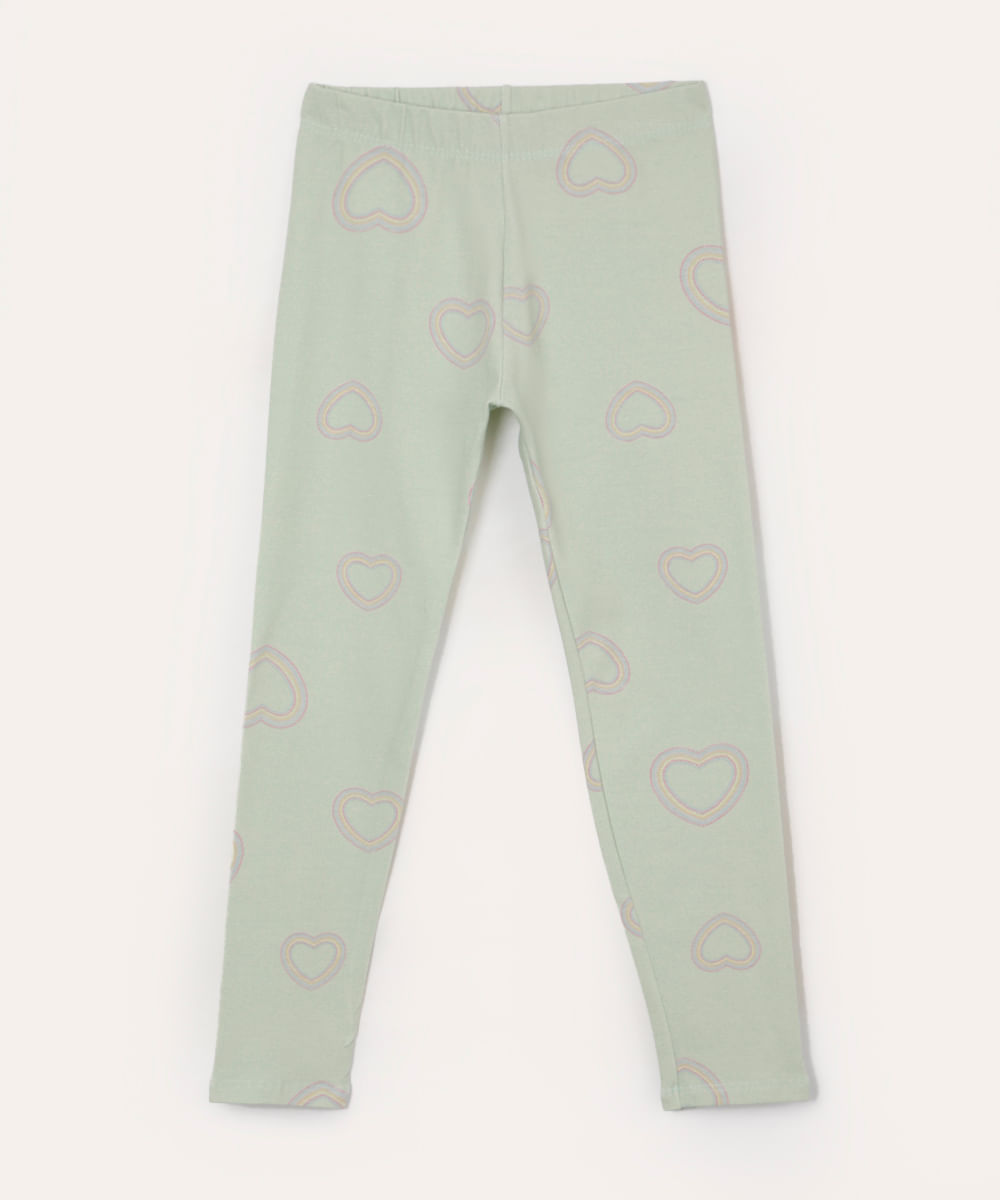 calça legging infantil corações verde