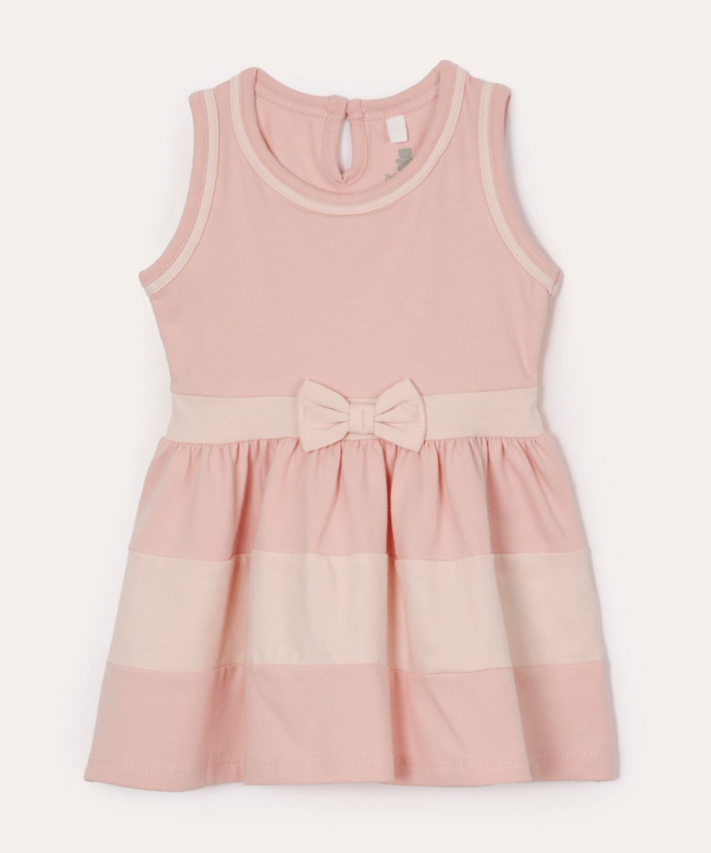 vestido infantil de algodão listrado rosa