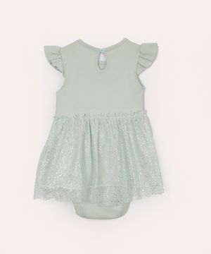 body infantil com saia de tule brilho verde