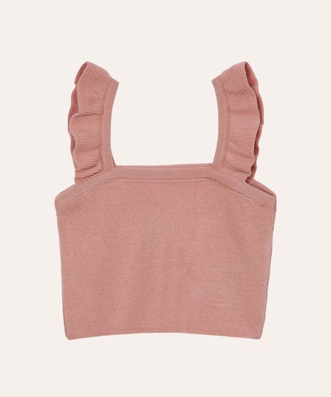 cropped infantil de tricot alça babado rosa