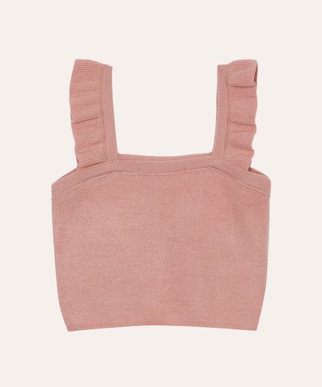 cropped infantil de tricot alça babado rosa