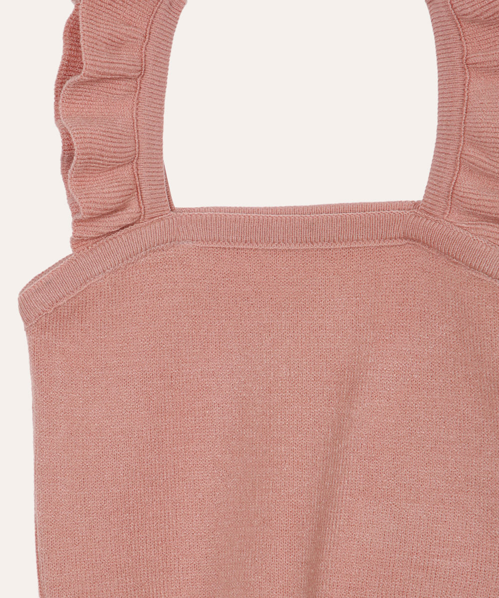 cropped infantil de tricot alça babado rosa