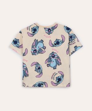 blusa de algodão infantil stitch manga curta bege