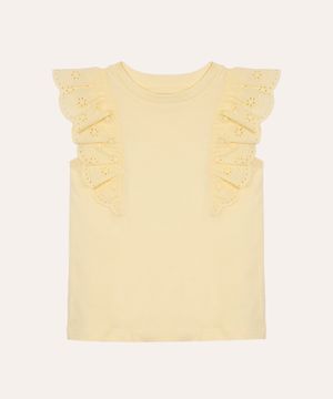 blusa de algodão infantil com babado de laise amarelo