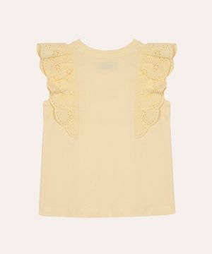 blusa de algodão infantil com babado de laise amarelo