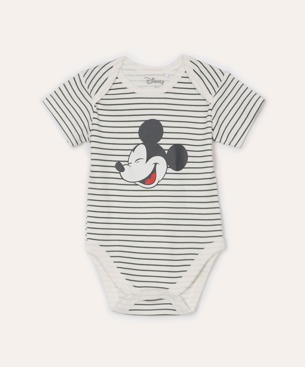body infantil listrado mickey manga curta off white