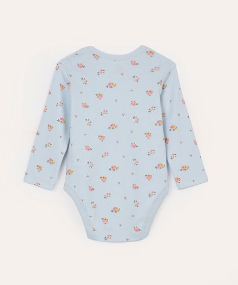 body infantil de algodão floral manga longa - azul