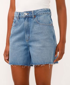 short mom jeans cintura alta azul