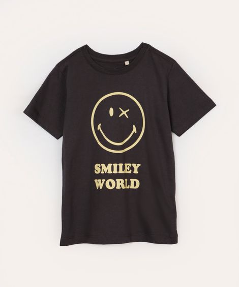 camiseta infantil de algodão smileyworld cinza