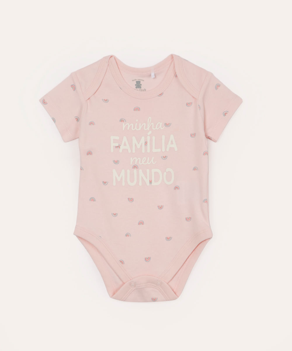 body infantil de algodão minha família rosa