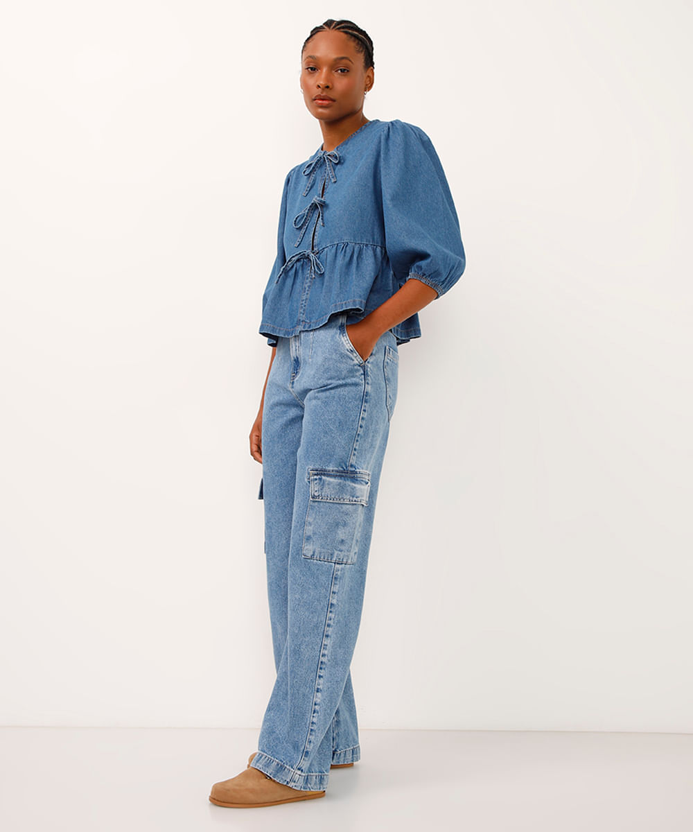 Jeans Moletom CalÃ§a Moletom Feminina Cintura Alta Calça Cargo