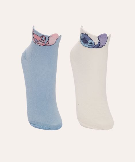 kit 2 pares de meias infantis stitch e angel colorido