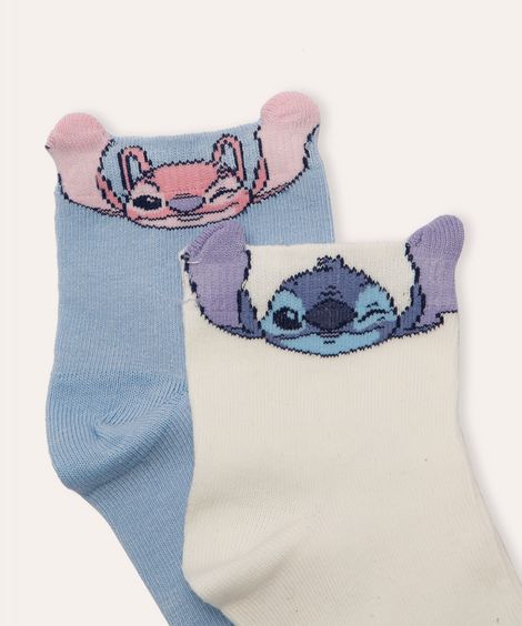 kit 2 pares de meias infantis stitch e angel colorido