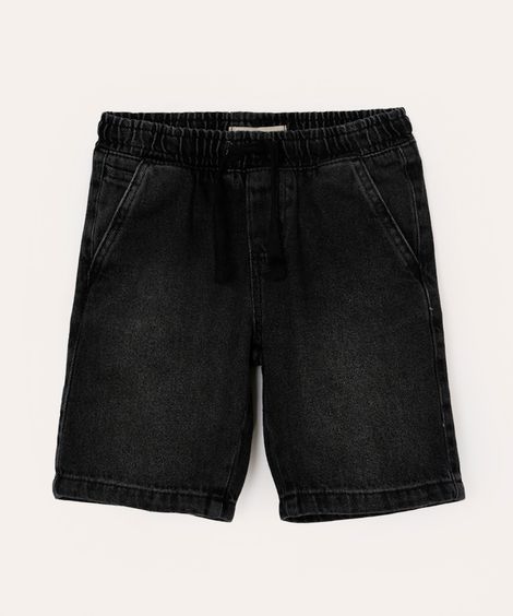 bermuda jeans infantil cós elástico preto