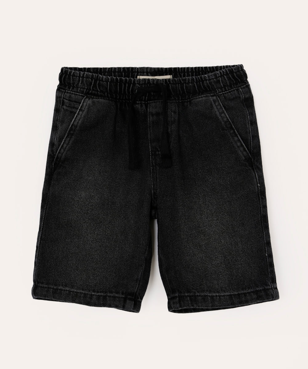 bermuda jeans infantil cós elástico preto