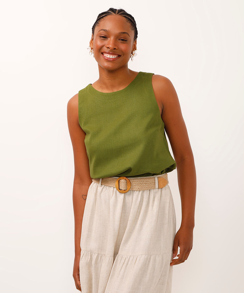 cropped com linho verde